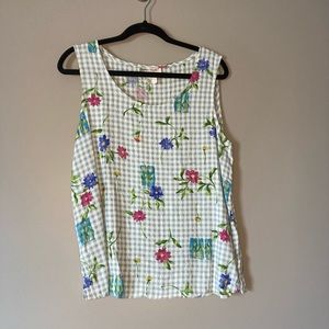 Graver Studios Blue Gingham Floral L summer Blouse Cool  Fun Made In USA